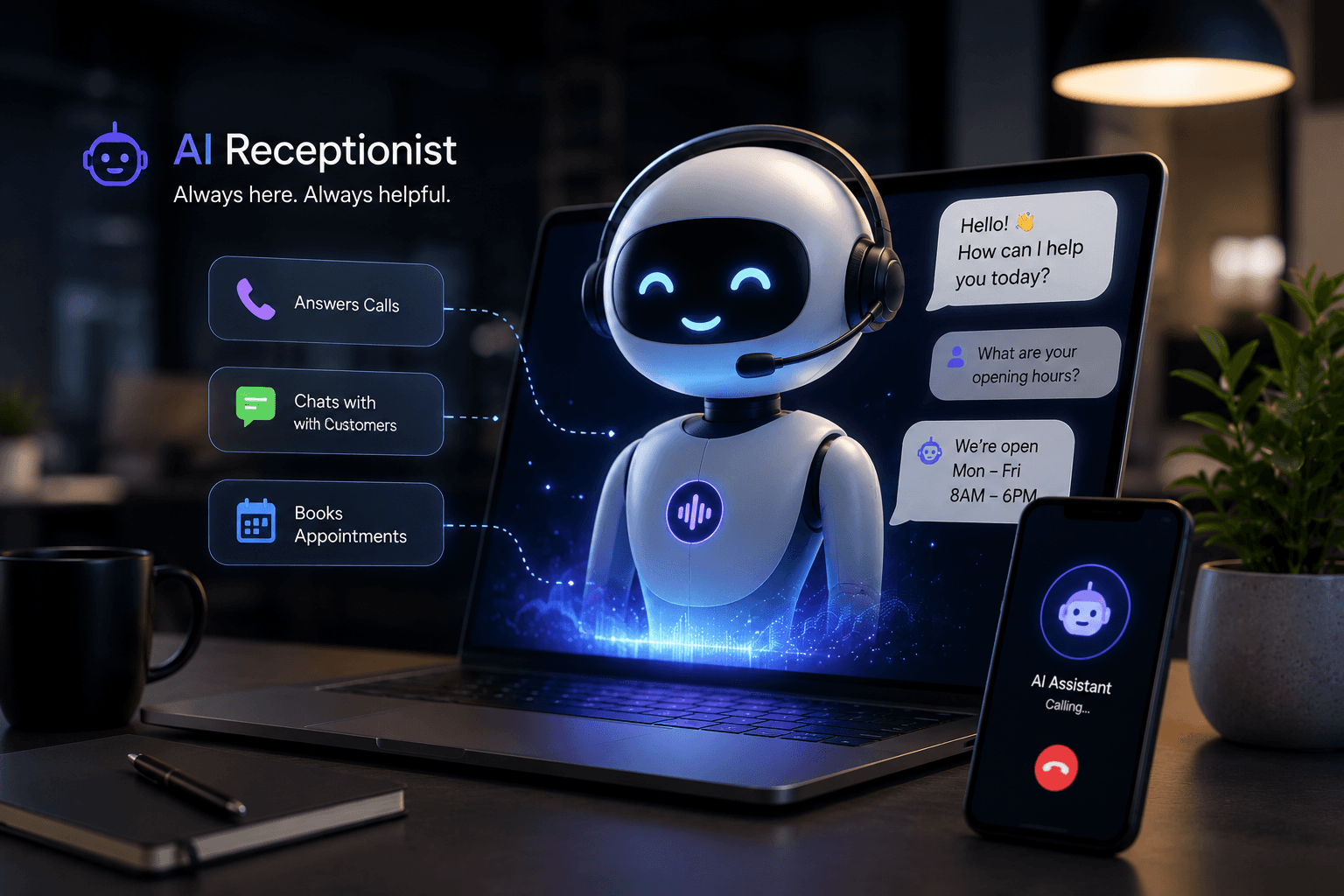AI receptionist service shown on business devices